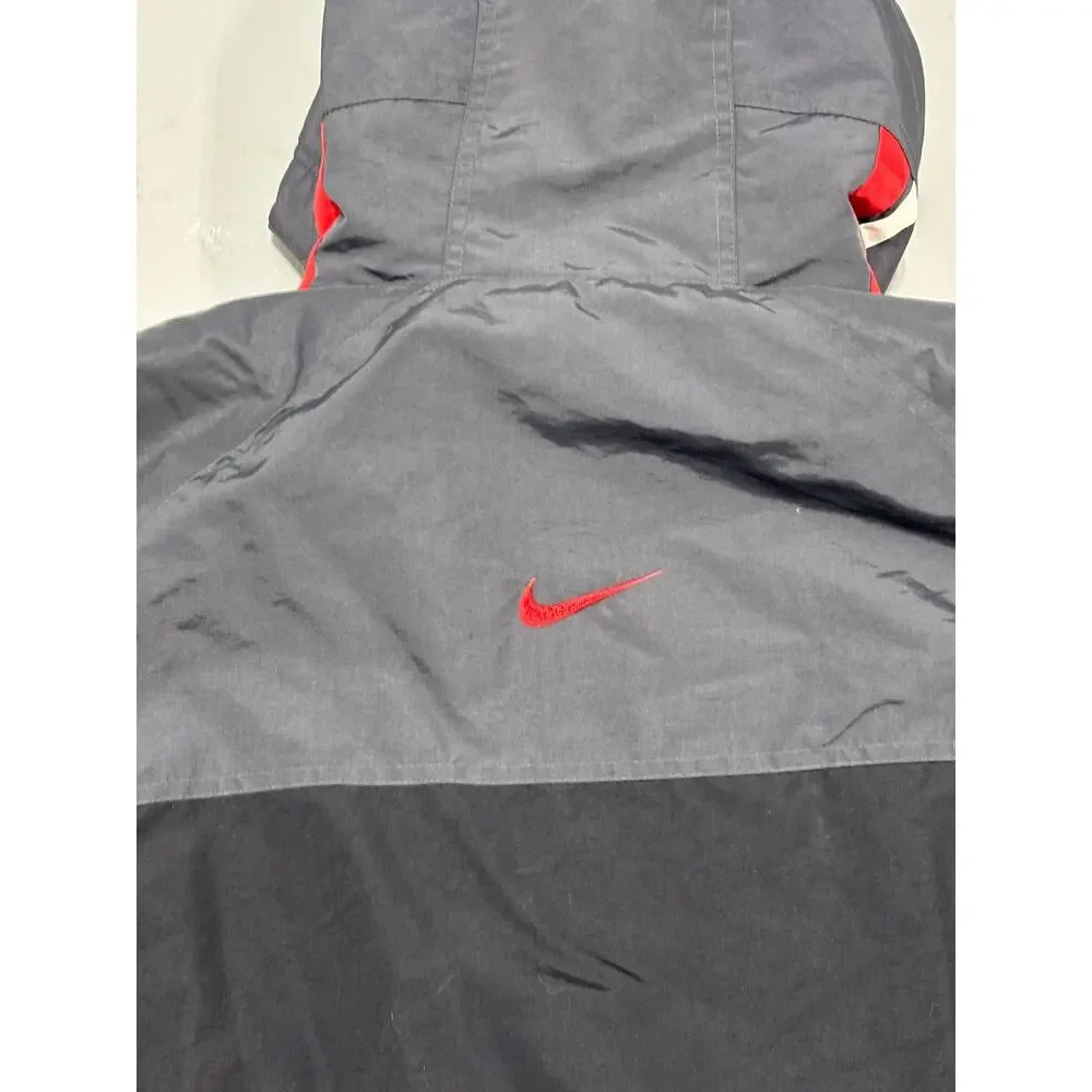 VTG Y2K Nike Technical Parka Jacket Grey‎ Red Size XL Center Swoosh Style